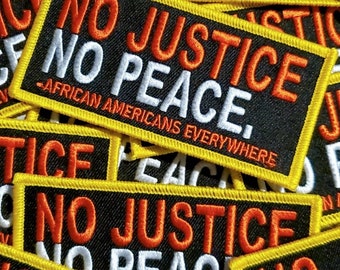 NEW, Protest Patch, "No Justice, No Peace" Exclusive Embroidered Patch, African-American BLM, Size 3" x 2", Iron-on Patch, Conscious Gifts