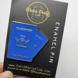 World Traveler &quot;Blue & Gold&quot; Passport Enamel Pin, Cute Lapel Pin, Travel Gift for Pilots and Flight Attendant, Wanderlust Gifts, Girls Trip