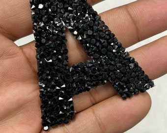 Jet Black(1 pc)Hotfix Rhinestone Letters, Choose Your Letter, Rhinestone Patch with Adhesive, Mesh Bling Letters, Size 2.28&quot;