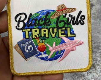 Patch thermocollant Wanderlust « Black Girls Travel », 3 x 3 pouces avec or métallique, écusson brodé pour vestes, chapeaux et crocos, petit écusson