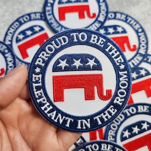 Patch Party Club, (1-pc) &quot;Proud to be the Elephant in the Room&quot; 3&quot; Iron On Embroidered Patch forJackets,Truckers Hats,Bags, Political Party
