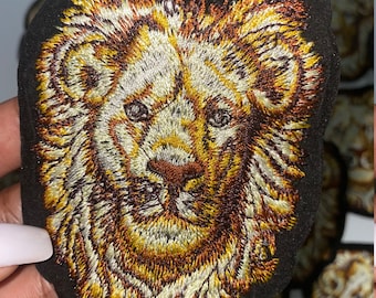NEW, 3-inch Gold Regal Crest LION, King of the Jungle Appliques, Iron On Embroidery Patches, Cool Patches for Men