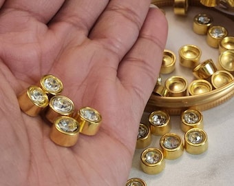 Sparkling Crystal (6mm) 100 pcs "GOLD CUP" Rivets + Pins for Pearl Setting Machine, Clothing Decoration, For Denim, Fabric, Shoes