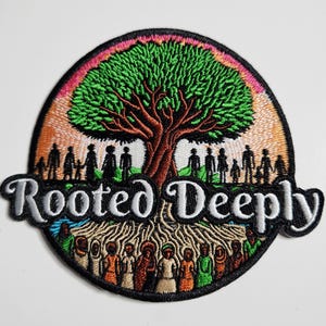 Patch Party Club, &quot;Rooted Deeply – Heritage & Legacy&quot; Sz 4&quot;, (1-pc), Iron-on, Afrocentric Empowerment Patch for Jackets, Hats, Bags, Shoes