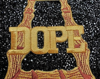 Gold Bamboo Earring 1-pc |"Dope" Patch, Door Knocker Earrings | Iron-on Embroidered Applique, Cool Patches for Clothing, 4-inches