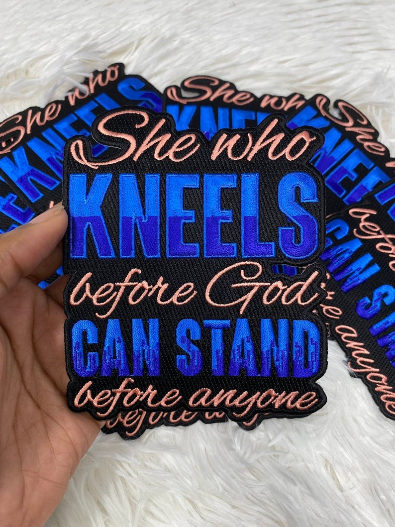 NEW, 1-pc 'She Who Kneels...'  Size 4' x 3.75' Iron-on Embroidered Patch; Cool Patch for Hats, Empowerment Patch, Great patch for Jackets 