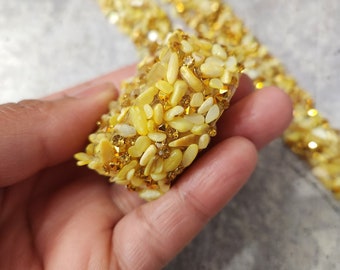 Patch Party Club, YELLOW Beaded Rhinestone TRIM By-The-Yard, Adhesive Backed, Iron-on Trim for Clothing & Accessories, 1-Yard DIY Hot-fix