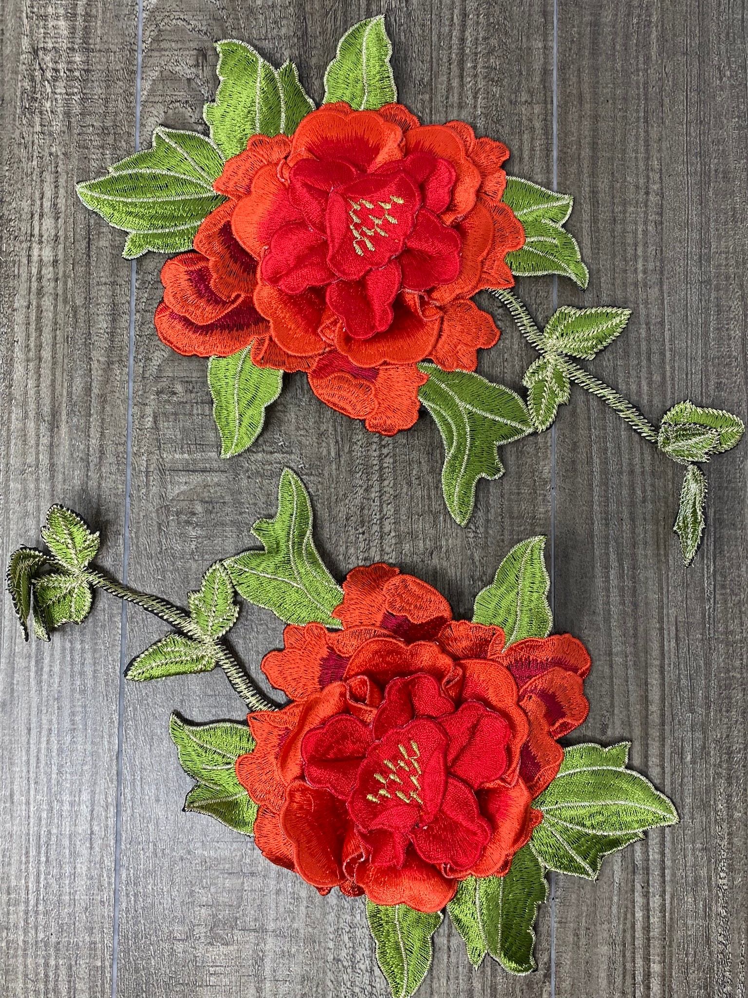 Large Red Peony Flower Embroidered Applique Patch - Sew On Embellishment For Clothes, Bags, Home Decor - View #3