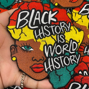 Beautiful,"Black History is World History", Queen Africa Hair, Exclusive Patch, Size 4", Black History Month Gifts