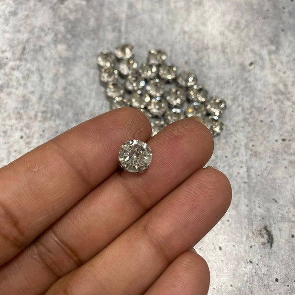 Sparkling Crystals, "Rhinestone" 8mm Rivets, (100 PCS), Rhinestones for Pearl Setting Machine, Easy to Apply, Great For Denim, Fabric, Shoes