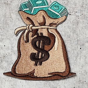 Nuovo arrivo, 1 pezzo, MEDIO: toppa "Bag of Money" Check a Bag, taglia 4", toppa termoadesiva 100% ricamata; regalo per imprenditori; toppa per giacca, fai da te