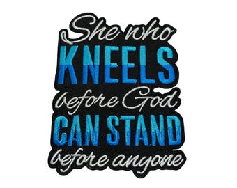 Patch Party Club, 1-pc "She Who Kneels..."  Sz 4" x 3.75" Iron-on Embroidered Patch for Hats, Gifts for Crafters, DIY, Jackets, Socks & More