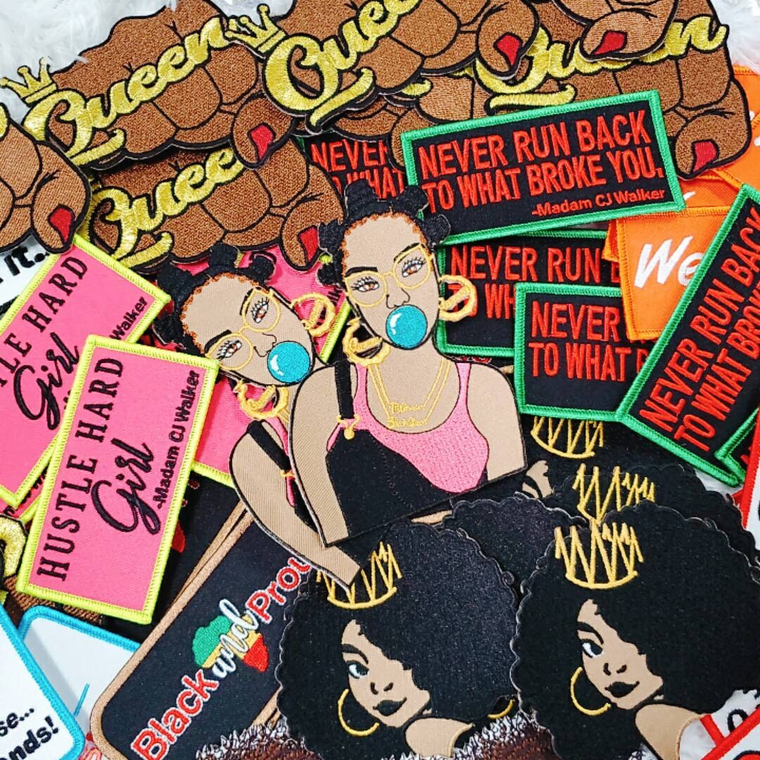 6 pc Patch Assortment, Afrocentric Iron-On Patches, Grab Bag SAMPLER, Embroidered Patches and Pins (Mixed Assortment - Sizes 3" to 6")