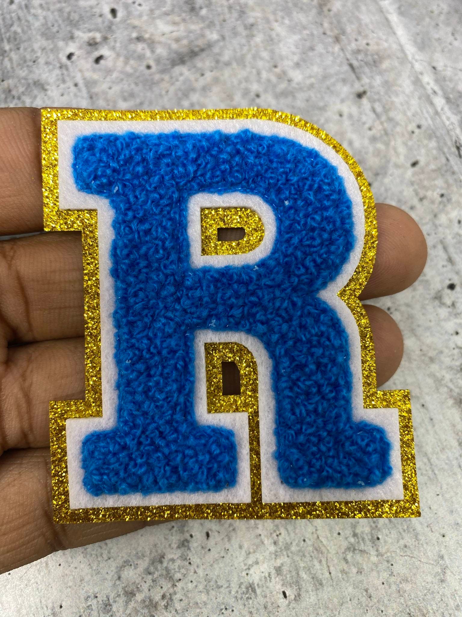 Red Chenille Iron On Blue Glitter Letter Patches – Scratch Decor