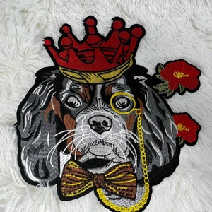 Exclusive, &quot;Royal Crown Doggie&quot; Large Embroidered Patch, Iron-on Applique, Patch for Men and Dog Lovers, 12&quot; Back Patch for Jackets, Hoodies