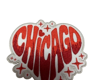 Patch Party Club (1-Pc.) Chicago Heart Patch, Embroidered Adhesive Patch, Chicago Souvenir, Windy City Patch, Illinois Travel Gift