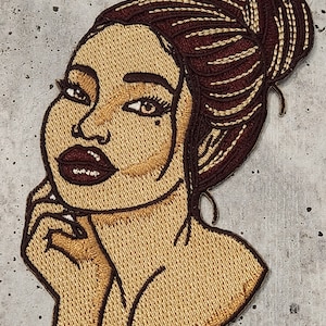 New, &quot;Up-Do Model Chic&quot; Afrocentric-Patch, Size 4&quot; (1-pc)  Iron-on Embroidered Patch, Patch for Jackets, Hats, Shoes, Cute Patch