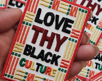 New, 1-pc, "Love Thy Black Culture" Bold and Proud Iron-on Embroidered Patch, Size 2"x3", Colorful and Vibrant Applique for Clothing & Hats