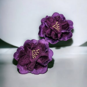 NEW, 2 pc set, Purple & Gold Roses (size 4-inches), matching lace sew-on  floral patches (2 pcs), Flower Patches, Rose Lace Patches