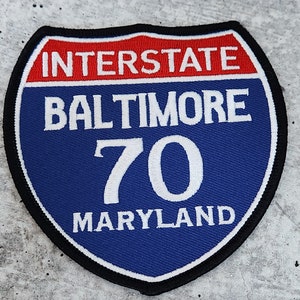 Collectable 1-pc, &quot;BALTIMORE, 4&quot; Interstate 70&quot; Iron-On Embroidered Patch; Popular Maryland Emblem, Red/White/Blue Badge,Patch for Jac