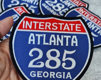 Collectable 1-pc, "ATLANTA 4" Interstate 285" Iron-On Embroidered Patch; Popular Georgia Emblem, Red/White/Blue Badge, Patch for Jackets