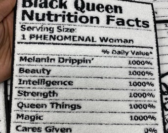 Beliebter Aufnäher | Chenille "Black QUEEN Ernährungs Facts" Patch, Aufnäher zum Aufnähen; Afrika Aufnäher, Aufnäher für Jacken, Größe 23x19,5 cm