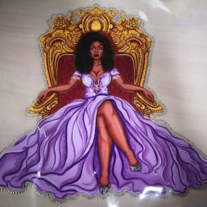 New Arrival, Transfer Sheet, &quot;Ownin&#39; My Throne&quot; Layered HTV, Glitter, and Dress Made with  Czech Crystals, for HEAT PRESSING, Size 12&quot;x10&quot;