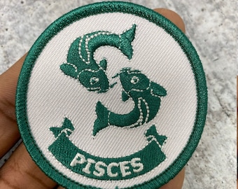NEUE, lustige, Vintage "Pisces" Astrologie Bügelbild, 1 Stk., 3 Zoll, gestickte Sternzeichen