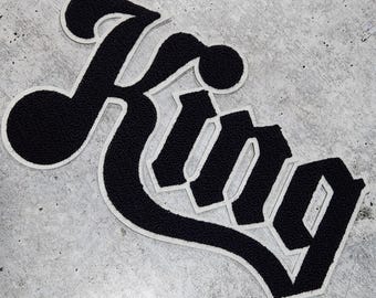 Patch Party Club, "King" Chenille Patch – 9"x6" Sew-On or Glue-On, Large Jacket Patch for Men, Hoodies, Denim Jackets