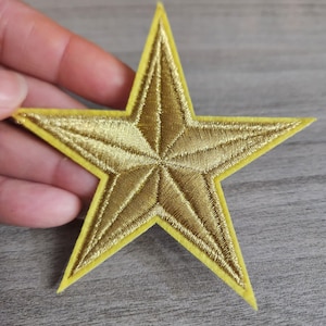 2pc/Metallic "GOLD" Star Applique Set, Star Patch, 3" inch,  Cool Applique For Clothing, Iron-on Embroidered Patch