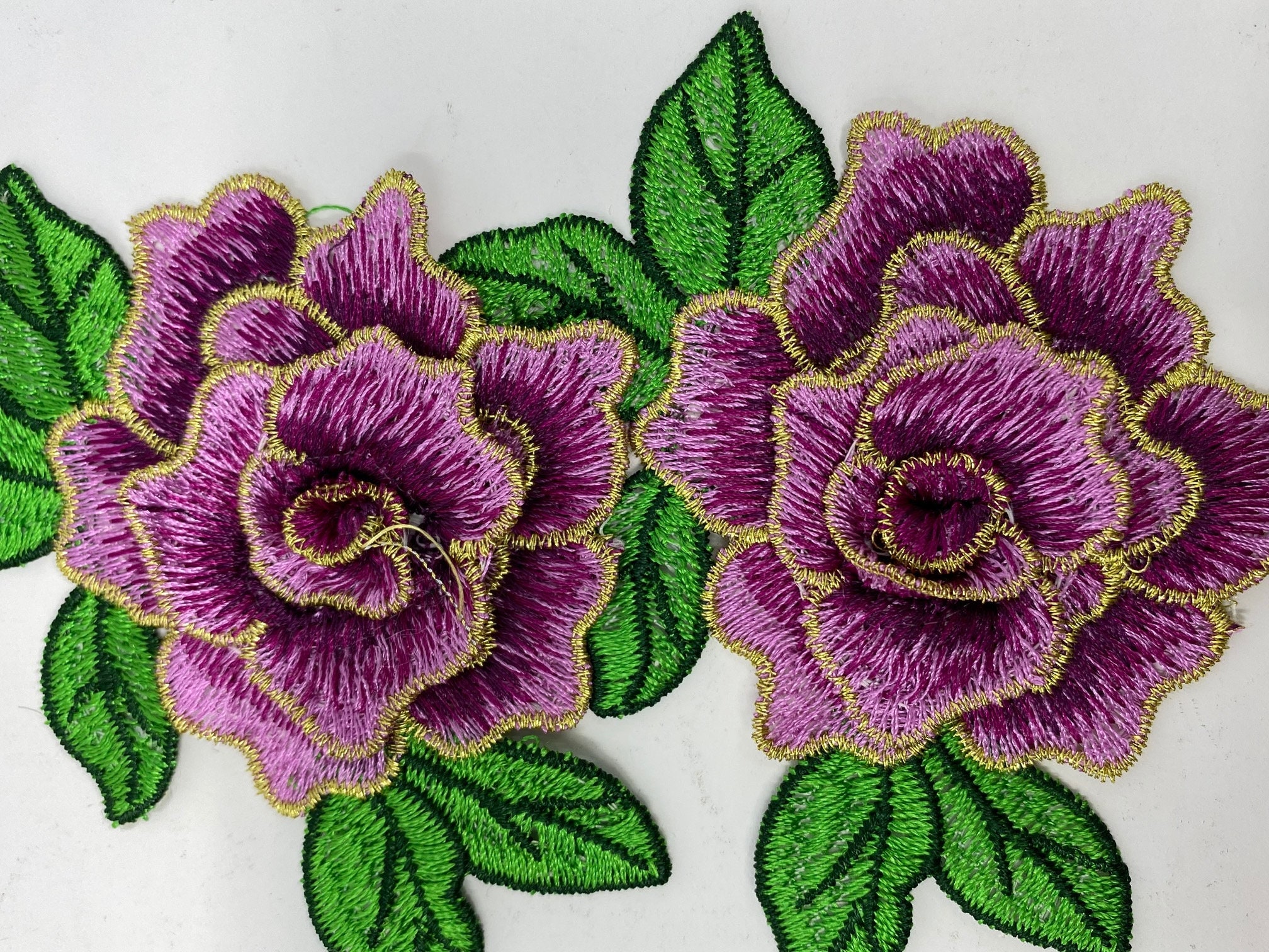 Pair of Flower Patches Iron On Sew On Jeans Embroidery Flowers