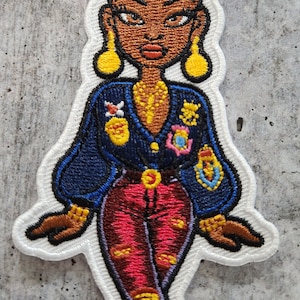 Patch Party Club, &quot;Chic Strength&quot; Fashionable & Bald Diva, (1-pc) Iron-On Embroidered Patch, Empowerment Patch for Hats, Jackets, Bags