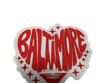 Patch Party Club (1-Pc.) Baltimore Heart Patch, Embroidered Adhesive Patch, Baltimore Souvenir, Maryland City Pride, Travel Patch
