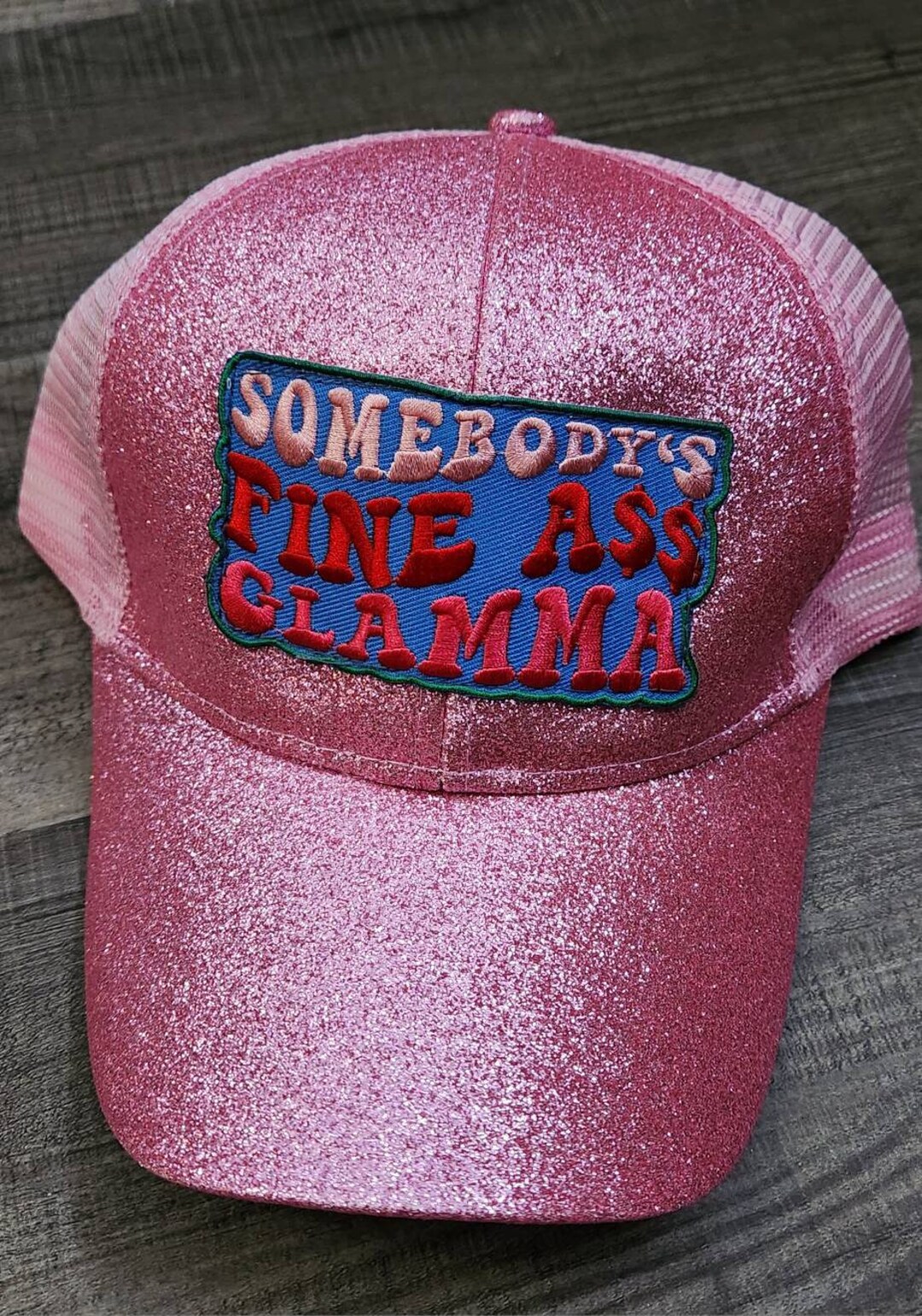 Cute Messy Bun/ponytail Hat, With somebody's Fine A Glamma Color Patch