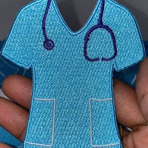 New,"Blue Scrub w/Stethoscope" Embroidered Patch, Size 4", Iron-on Applique, DIY Patch for Clothing & Shoes, Medical Patch, Gift