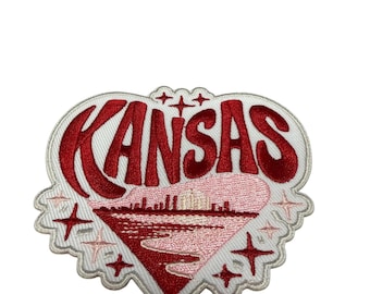 Patch Party Club (1-Pc.) Kansas Heart Patch, Embroidered Adhesive Patch, Kansas Souvenir Patch, State Pride Patch, Travel Gift