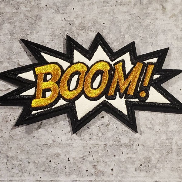 Nouveauté, écusson brodé « BOOM » thermocollant en cuir, cool, écusson tendance étoile pour travaux manuels, petit écusson pour bricolage, taille 4 pouces