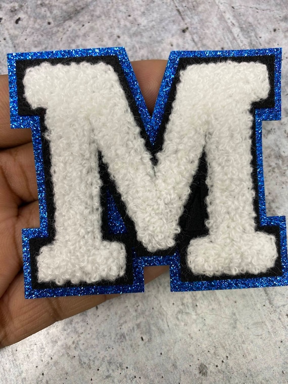 26 PCS White Iron On Letter Patches, Stick on Chenille Letters Patches  Applique Sewing Clothing Badges with Glitters Border for Shirts Jackets  Jeans