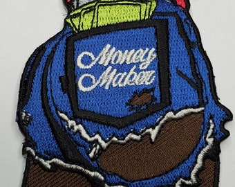 Embroidered Patch, Blue Denim Shorts "Money Maker," 3.5" Iron-on Patch,Applique for Clothing, Glam Girl, Embroidery Design