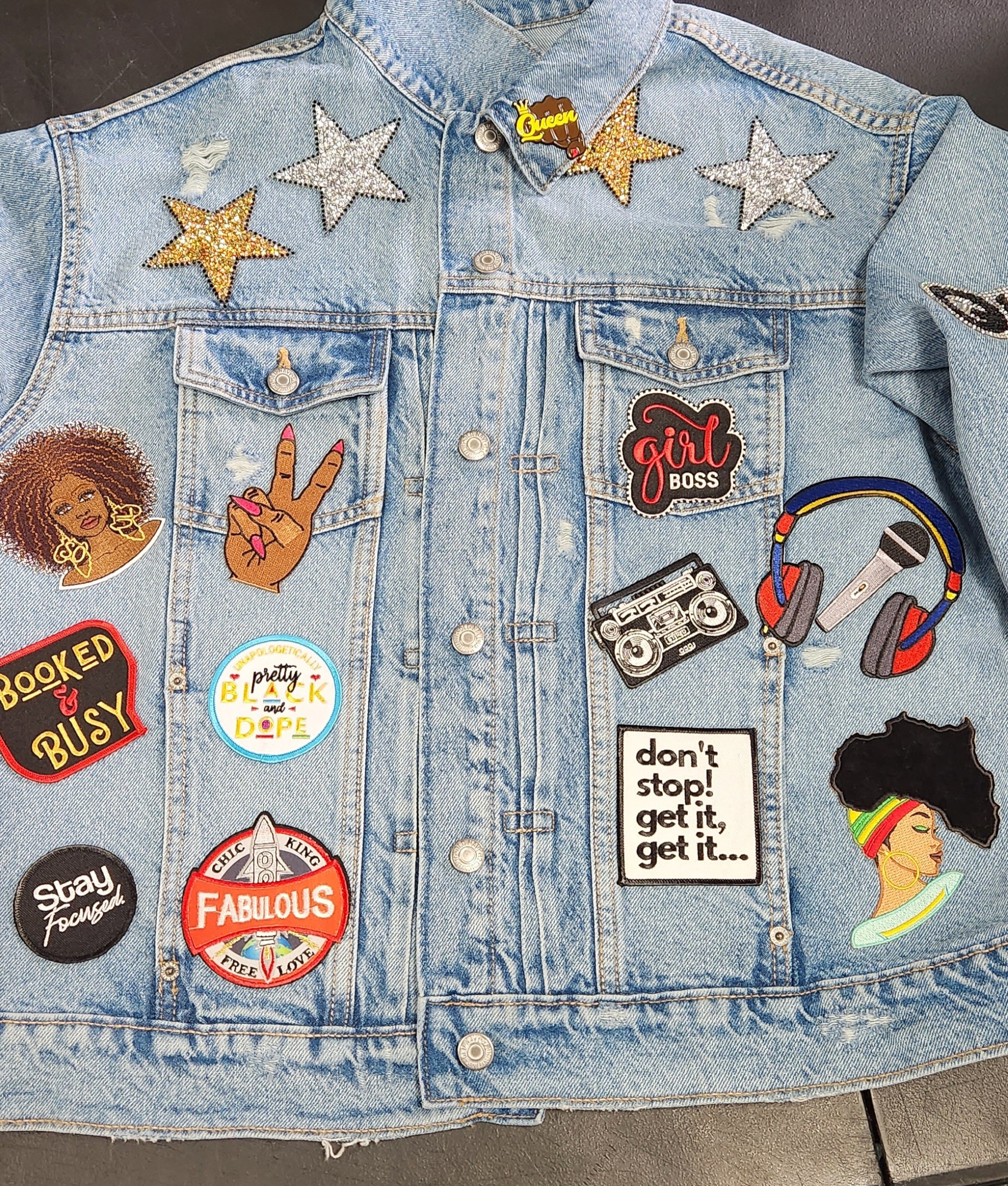 Patch Party Club, Custom patched Up Denim Jacket Exclusive Design