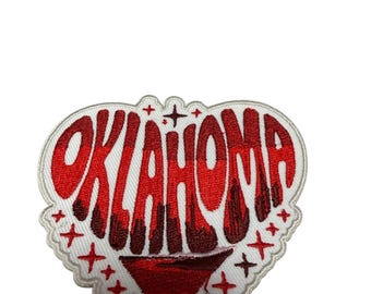 Patch Party Club (1-Pc.) Oklahoma Heart Patch, Embroidered Adhesive Patch, Oklahoma Souvenir, State Pride Patch, Travel Gift