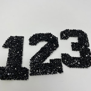 NEW, Hotfix Rhinestone Numbers, BLACK (1 pc), NEW, Choose Your Number, Rhinestone Patch with Adhesive, Mesh Bling Numbers, Size 2.28&quot;