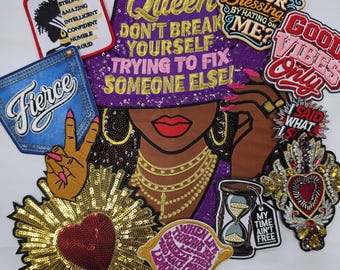 Patch Party Club, 11-Piece "Sis, Don't Break Yourself Trying to Fix Someone Else!" Inspirational Iron-On Patch Bundle |DIY Crafts