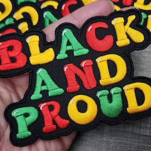 Empowerment Patch, 1-pc, &quot;Black & Proud&quot; Iron-On Embroidered Patch; Size 4&quot;x4&quot;, Patch for Clothing, Hats, Crocs, Bags, and Accessories