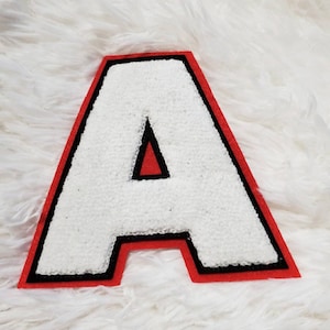 Varsity Patches, White/Black/Red, Chenille & Felt Letters, 1-pc, Choose Your Letter, A to Z Patch, Sew or Iron-on, Size 4.5"