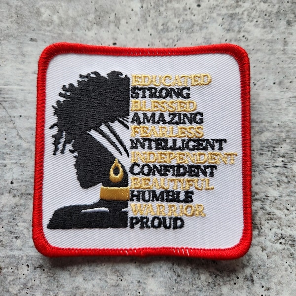 Patch Party Club, (1-pc) "Educated Strong Proud Woman" Iron-On Patch - 3"x3" Embroidered Patch for Jackets, Bags, Hats, and DIY Fashion