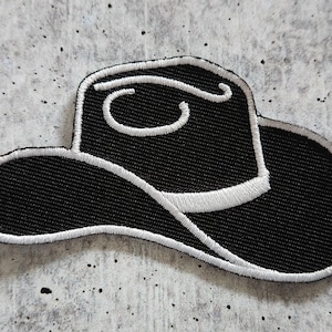 Patch Party Club, (1-pc)&quot;Classic Cowboy Hat&quot; Iron-On Patch (BLACK & WHITE), Size 3&quot; Western Patches For Jackets, Trucker Hats, Bags