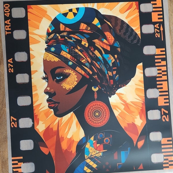 Patch Party Club, 10", "Lady Africa Vintage"(Film Strip),(1-pc) Ready to Press, DTF Transfer for Apparel Decorating, DIY Tshirt Sticker