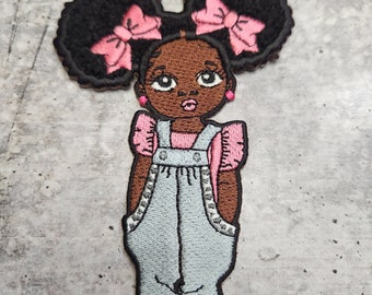 Patch Party Club, Mocha Minis: Pretty Pink Princess w/2 Bows, (1-pc) Iron-on Patches, Size 5", Patches for Girls