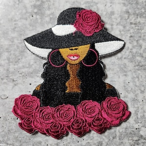 Patch Party Club, &quot;Sassy Rose&quot; Sophisticated Diva, (1-pc)Iron-on Afrocentric Patch, Size 4&quot;, Patch for Jackets, Socks, Hats and Bags